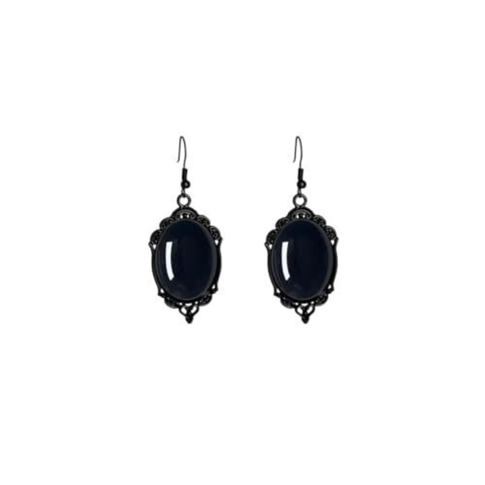 9605 Gothic Vintage Black Red Purple Blue Crystal Cameo Dangle Earring Goth